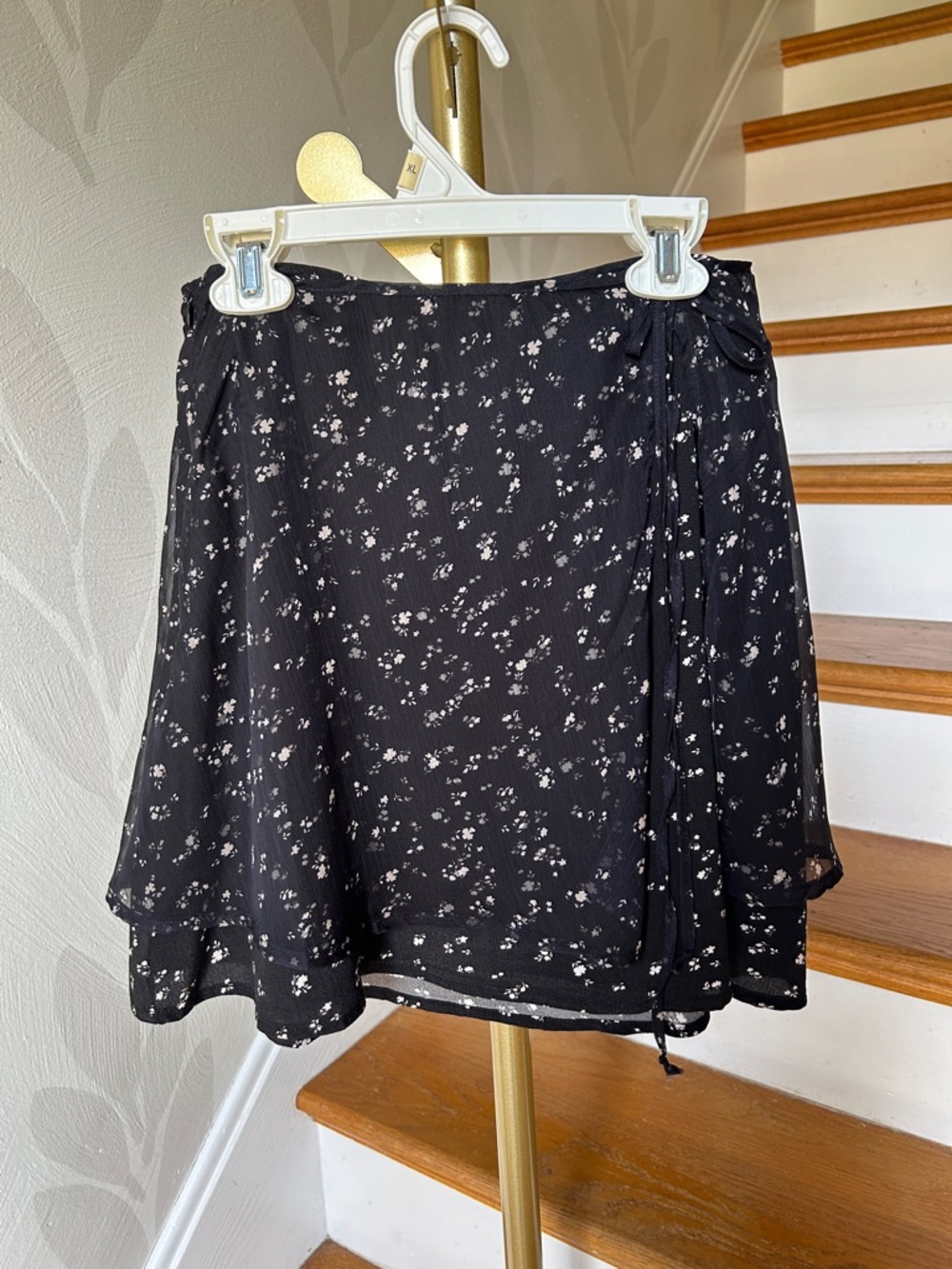 New Black Floral Wrap Mini Skirt